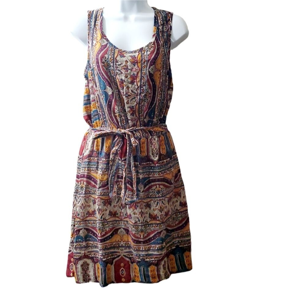 Lucky Brand Womens Sleeveless Medallion Print Boho Dress